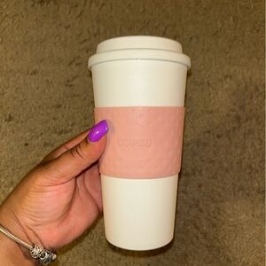 Copco White Travel Mug with Pink Grip
